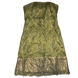 Badgley Mischka Elegant Iridescent Green Strapless Dress Sz 6